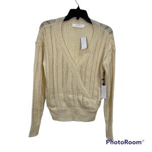 ASTR the Label Pointelle Wrap Sweater Open Knit  V-neck Size Medium Cream